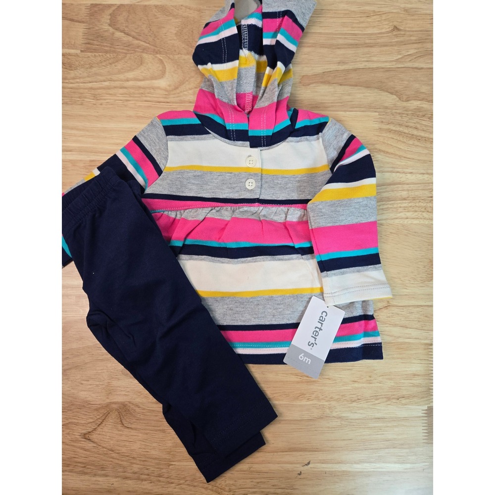 Carters Baby Girls 6M 2-Piece Hooded Striped Tunic and Leggings Set